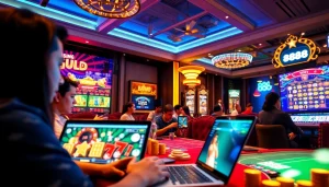 Experience the thrill of gaming at 888b.rodeo in a vibrant online casino setting, with players engaged in exciting digital games.