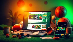 bk860s.com showcases a modern online gambling setup with a sleek interface, vibrant gaming elements, and sports memorabilia.