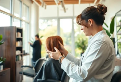 Best hair salon San Diego showcasing a skilled stylist working on a client's vibrant hair color in a modern salon setting.