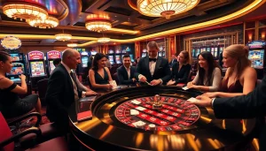 Players enjoying a thrilling game at a luxury casino featuring dom88.us.com for a premium gambling experience.